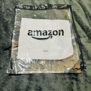 NWOT Amazon Employee Clear Drawstring Bag Backpack Smile Logo One Size Sat5